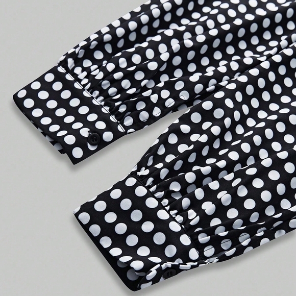 Polka Dot Print Lantern Sleeve Casual Dress - Picture 5 of 5